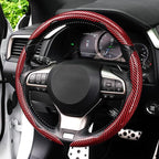 3pcs Carbon Fiber Anti-Skid Steering Wheel Cover, Waterproof Design, Universal Fit for 14-16 Inch Car Wheel Cover, Interior Car Accessories for Jeeps, SUVs, Trucks (Glossy Red)