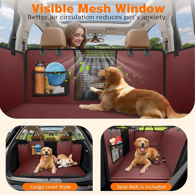 Dog Car Seat Cover for Pets 100% Waterproof Seat Cover Hammock 600D Heavy Duty Scratch Proof Nonslip Durable Soft Back Seat Covers for Cars Trucks and SUVs