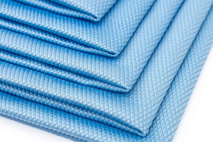 Diamond Weave Glass & Window - Detailing Towels to Polish Mirrors & Chrome, Snakeskin Like Texture, Lint-Free, Streak-Free, 280gsm, 16in. x 24in, Light Blue (5-Pack)