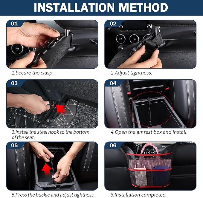 Car Seat Organizer Seat Back Storage Bag, Car Net Pocket Handbag Holder, Barrier of Backseat Dog Pet Kids for Car, Automotive Consoles Purse Holder, Black+Red Line