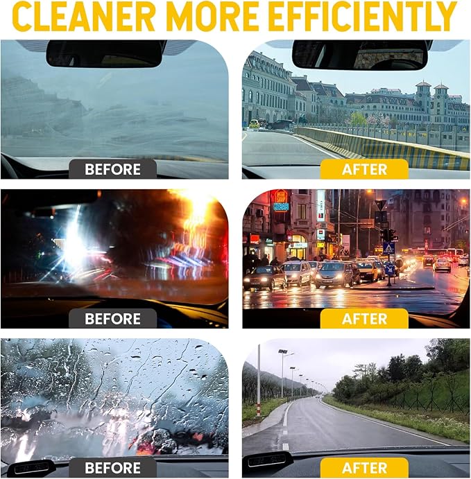 Oil Film Cleaning Brush for Car Windows, 2PCS Clear Vision Car Glass Cleaner with Anti-Rain Coating for Auto Windows and Windshields Improving Clarity, 8 fl oz / 240 mL