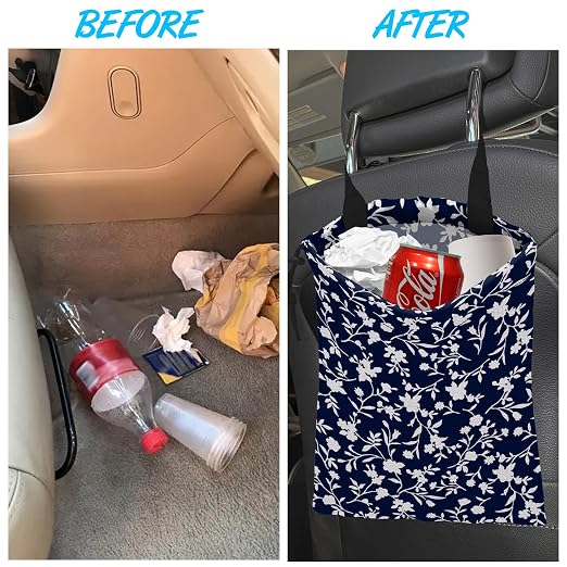 Car Trash Bag Trendy Floral Car Garbage Bag Hanging Car Trash Can for Back Seat with Drawstring