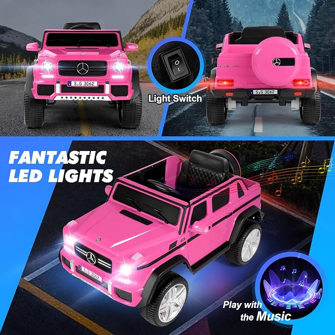 Ride On Cars, Licensed Mercedes-Benz Maybach G650S, 12V7AH Battery Powered Toy Electric Car for Kids W/LED Underglow Lights,Remote Control, 2 Motors, 3 Speeds, Music, Bluetooth,Horn, Rose Pink