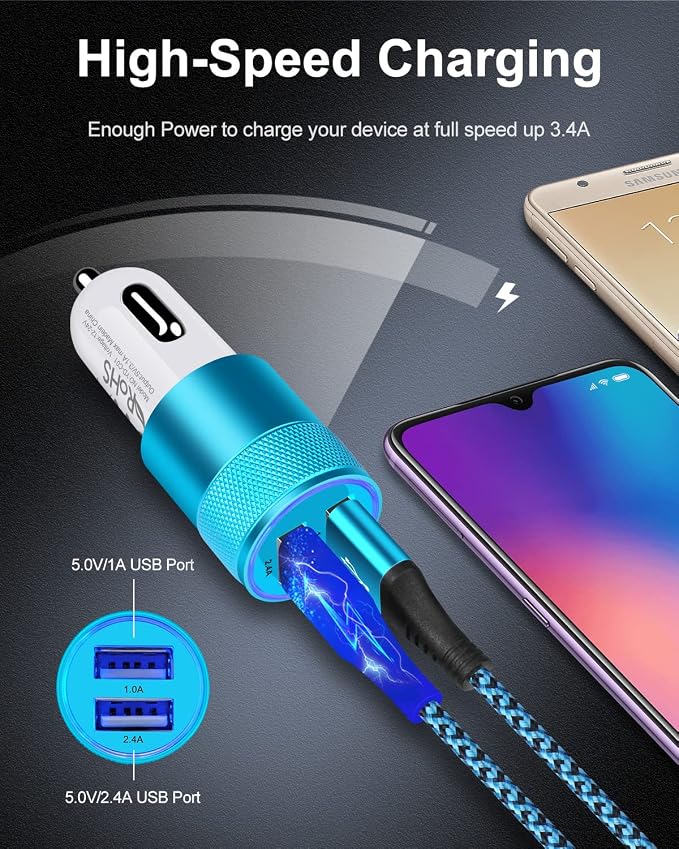 Cigarette Lighter Adapter, USB Car Charger Fast Charging Dual-Port Cargador | Car Phone Charger for iPhone 17e 17 16 15 14 13 12 SE 11Pro Max X XR XS Max Plus, Samsung Galaxy S25 S24 S23 S22 S21 S26 A17