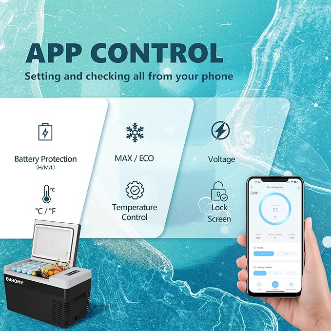 12 Volt Refrigerator, 26QT(25L) Compressor Electric Cooler APP Control, Car Fridge -4℉~68℉, Portable Refrigerator 12/24V DC 100-240V AC, Portable Freezer for Camping, Travel, Boat