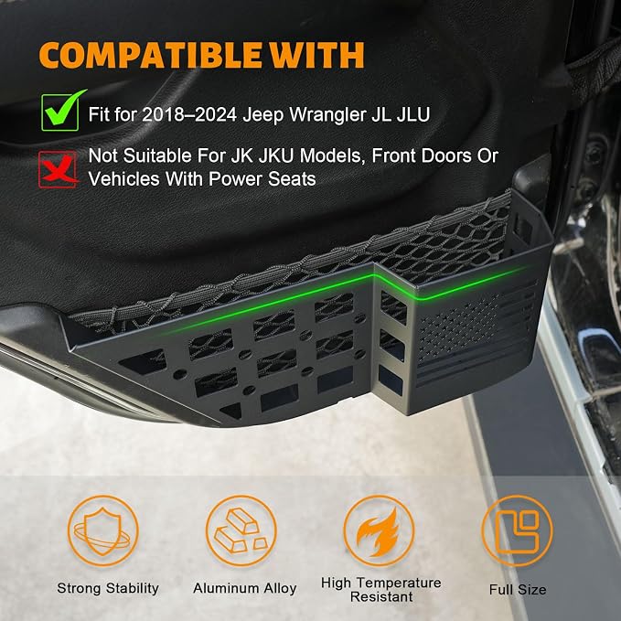MAIKER Metal Rear Door Storage Box Compatible with 2018-2025 Jeep Wrangler JL JLU 4XE & 2020-2025 Gladiator JT, Insert Organizer Box Pockets for Replace Sagging Nets, 2PCS(Black)