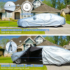 Car Cover Waterproof All Weather, 2023 8 Layers Soft Cotton Fleece Lining Full Exterior Covers with Zipper Door & Lock, Windproof Sun UV Hail Protector Car Cover Fit Sedan 170-190 Inches