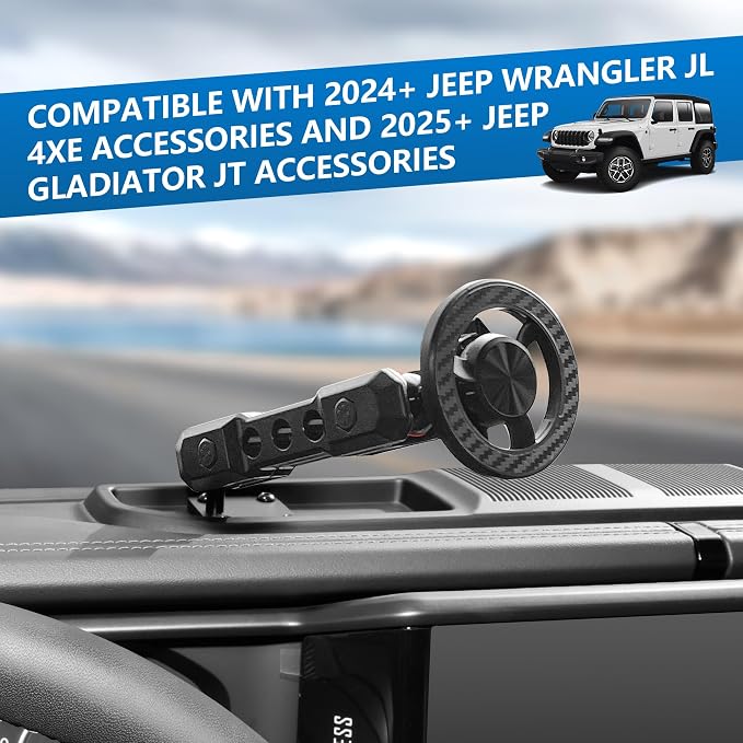Phone Mount for 2024 2025 2026 Jeep Wrangler, Dashboard Phone Holder Dash Mount for New Jeep Wrangler JL JLU 4XE Jeep Gladiator JT Accessories, Magsafe Phone Mount Fit 12.3" Screen