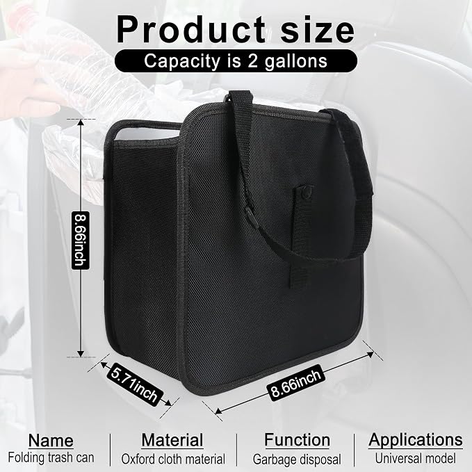 Foldable Trash Can, Collapsible Garbage Bag for Car, Hanging Waterproof Leakproof Storage Bag, Automotive Interior Accessories, Multifunctional (2 Gallon)