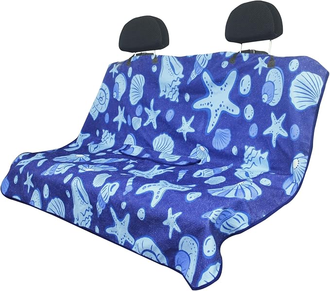 Waterproof Back Seat Cover for Dogs and Kids, Car Seat Protector Under Baby Car Seat, Child and Dog Car Seat Cover Blanket for Rear Bench(Conch Shells Starfish, Rear Bench Seat Towel)