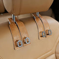 Car Headrest Hooks Universal Car Purse Hook Premium Leather and Alloy Twin Hook Car Seat Back Storage Hanger Hook for Purse Bags Cloth Drink Durable Holder Car Accessories (BH09-Brown-Black)