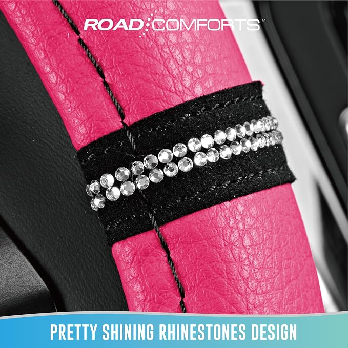 Leopard Steering Wheel Cover for Women, Cute Anti-Slip Microfiber Leather, Universal Fit 14.5-15 Inch Round Steering Wheel - HotPink