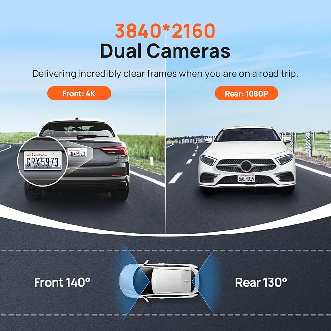 4K Dash Cam Front and Rear with STARVIS, Dashcam with 5GHz WiFi, GPS Car Camera, Super Night Vision, ADAS, 3'' IPS Screen, 24H Parking Mode, Time-Lapse, Loop Recording, Support 256GB Max (A800S) | 5GHz WiFi • ADAS • 24H Parking Mode • 3" IPS Scre...