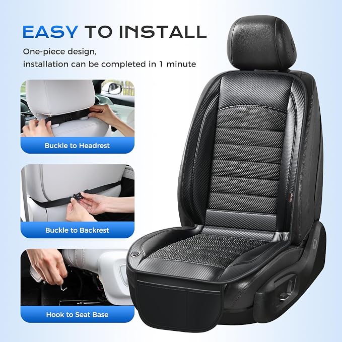 Coverado Cooling Car Seat Cover, Ventilated Seat Cushion with Dual Turbo Fans, 3 Wind Speed, Built-in USB Ports, Breathable Mesh & Carbon Fiber Fabric, Cooled Seat Cover Universal Fit for Cars, Black
