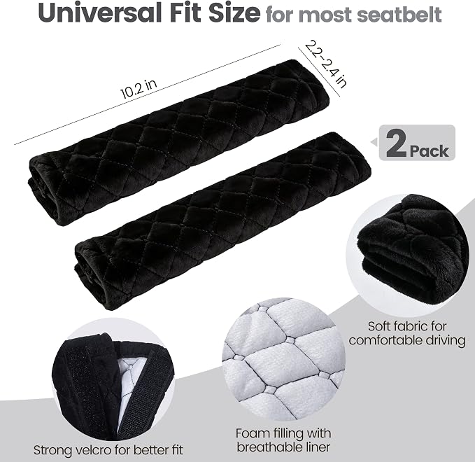 Soft Auto Seat Belt Cover Seatbelt Shoulder Pad 2 PCS for a More Comfortable Driving Compatible with All Cars and Backpack Black