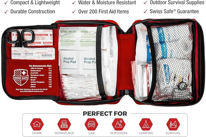 2-in-1 First Aid Kit for Car, Travel & Home, Businesses - Bonus Mini Kit for Medical Emergency Aid, Survival, Camping - 200 Pcs, Medium FAK