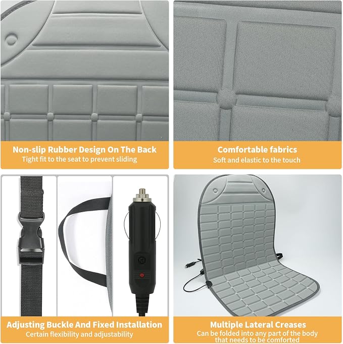 Seat Cover Comfortable Winter Seat Cushion with Adjustable Buckle for Full Back and Seat 2-Pack (Grey)