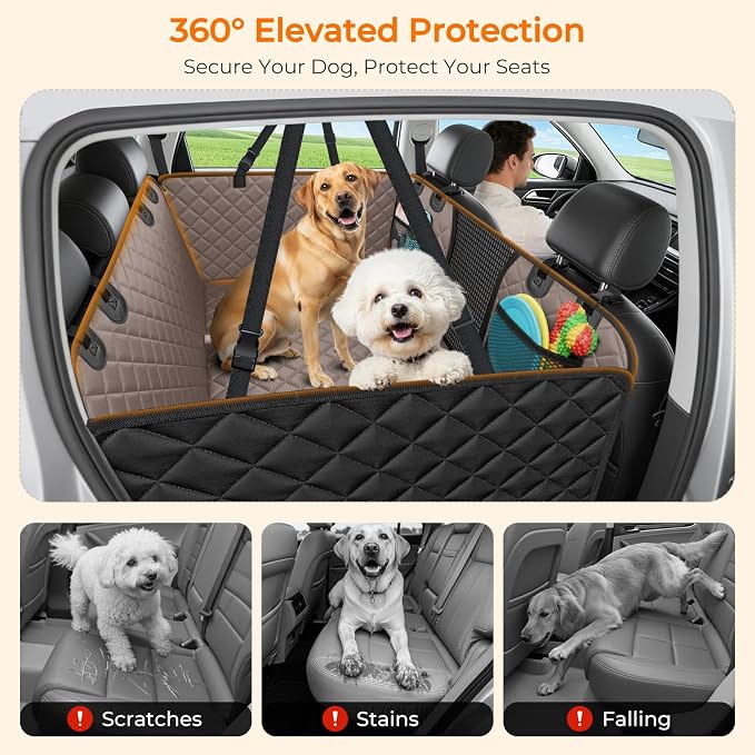 2026 Upgraded Back Seat Extender for Dogs - Large Hard Bottom Dog Car Seat Cover Holds 550lbs, Waterproof Dog Hammock Pet Bed with High-Density Foam Non-Slip Backseat Protector