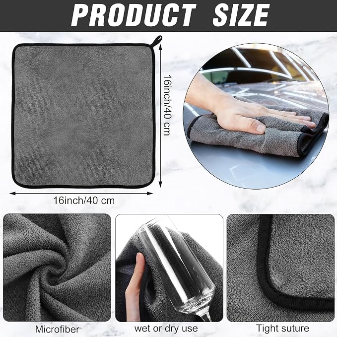 40 Pcs Gray Microfiber Towels: 16"x16" Microfiber Drying Towels Bulk Micro Fiber Car Cleaning Cloth for Cars Drying Washing Polishing Cleaning Household Supplies