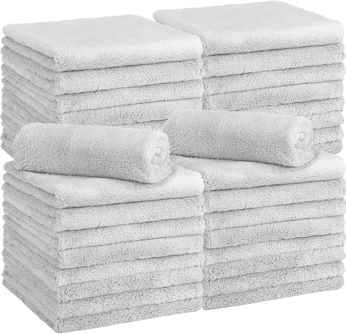 30 Pcs Edgeless Microfiber Plush Towels for Cars Detailing Drying Wash Polishing Absorbent Cleaning Cloths, 500 GSM (16 x 16 Inch,Light Gray)