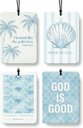 Blue Beach Christian Car Air Freshener 4 Pcs Coconut Scented, Coastal Shells Religious Car Accessories Mirror Decor for Women, Christian Hanging Air Freshener for Cars Closet Drawer Books