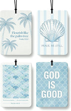 Blue Beach Christian Car Air Freshener 4 Pcs Coconut Scented, Coastal Shells Religious Car Accessories Mirror Decor for Women, Christian Hanging Air Freshener for Cars Closet Drawer Books