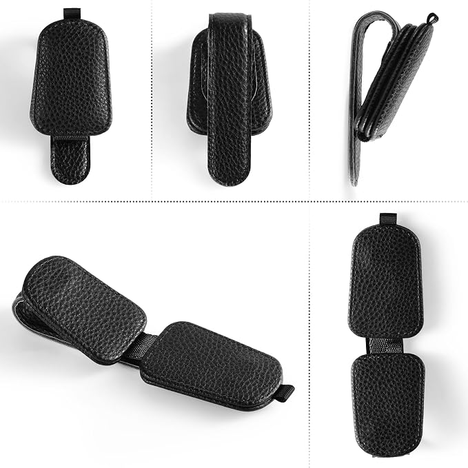 2PCS Sunglasses Holder for Car, Leather Magnetic Buckle Sun Visor Sunglass Clip, Ticket Card Storage Glasses Clip, Car Interior Accessories for Men and Women（Black）