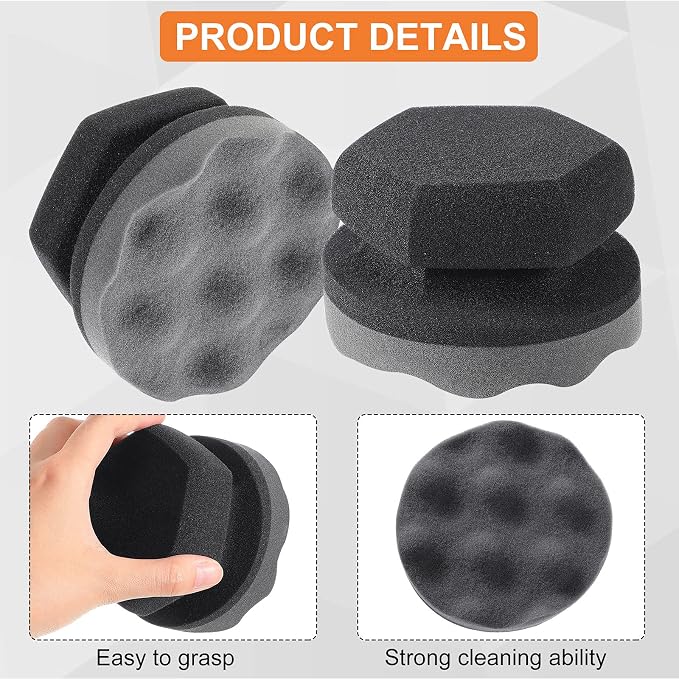 6 Pcs Tire Hex Grip Dressing Applicator Washable Tire Shine Applicator Dressing Pad Car Detailing Foam Sponge Reusable Tire Cleaner Sponge for No Slip Tire (Gray, 4.33 Inch Diameter)