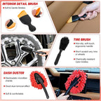 37PCS Car Detailing Kit Auto Cleaning Tools Wash Set with Storage Carry Bag Home Use for Interior Exterior Deep Clean Car Care Windshield Dashboard Seat Air Vents Wheels Tires, Red