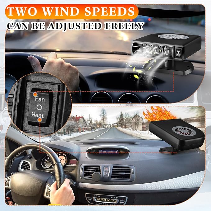 2 Pcs Portable Car Heater, 12V 120W Auto Heating Windshield Defrost Defogger Cooling Car Heater, 2 in 1 Heating and Cooling Car Heater Plugs into Cigarette Lighter