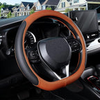 D Shaped Steering Wheel Cover for 14.5-15 inch Flat Bottom Wheels, Breathable Perforated Microfiber Leather, Anti-Slip Grip, Universal Fit for Cars & SUVs, Black and Orange