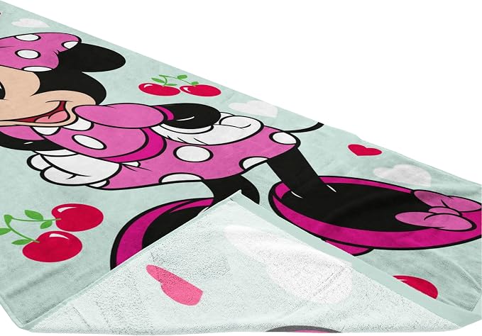 Kids Beach Towel - 100% Cotton Super Soft Absorbent Bath Towel, 28" x 58" Inch Lightweight for Travel, Official Licensed Product, Green - Minnie Mouse
