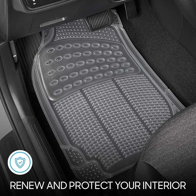 4-Piece Rubber Transparent Clear Floor Mats Heavy Duty for Front & Rear Car Truck Van SUV, All Weather Protection, Universal Fit