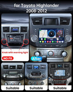 8 Core 4GB+64GB for Toyota Highlander 2008-2012 Car Radio Stereo Upgrade: Android 15, 9-Inch 1280 x 800 IPS, 5G Wireless CarPlay Android Auto, AM FM RDS, DSP, WiFi 6, GPS, SWC, Backup Camera