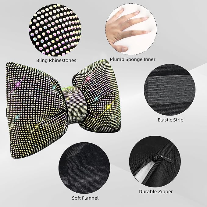 4 PCS Bling Car Pillows,Rhinestones Bowknot Car Headrest Pillow,Car Neck Pillow for Driver Relax Necksupport,Sleeping Travel Support Neck Pillow,Shiny Diamond Interior Accessories for Women,colorful