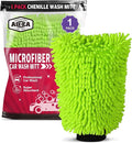 AIDEA Car Wash Mitt Microfiber, 1PK, Car Wash Brush, Green, 7.12' X10.14'' | Scratch Free Lint-Free Premium Chenille Microfiber Mitt, Cleaning Supplies, Regular Size