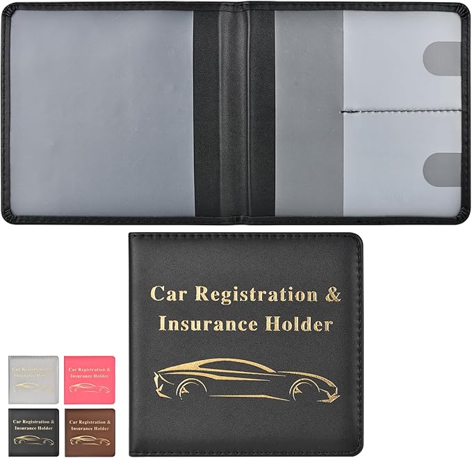 Car Registration and Insurance Holder, Vehicle Glove Box Car Organizer Men Women Wallet Accessories Case for Cards, Essential Document, Driver License, Black