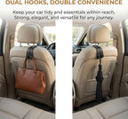 Leather Headrest Hooks for Car, 2 Pack Premium Car Seat Back Storage Hooks with Double Metal Hangers for Purses, Handbags, Groceries and Backpacks, Universal Heavy Duty Car Purse Holder Accessories
