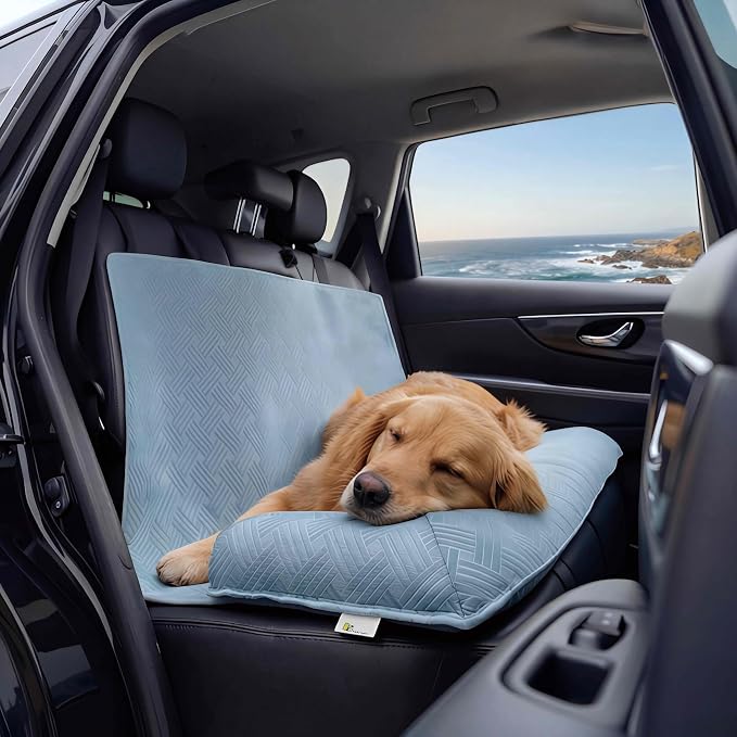 Premium Cooling Dog Car Seat Mat for Medium-to-Large Dogs, Breathable Dog Car Mat for Back Seat Travel, Cool-to-Touch Washable Pet Travel Lounge with Supportive Bolster