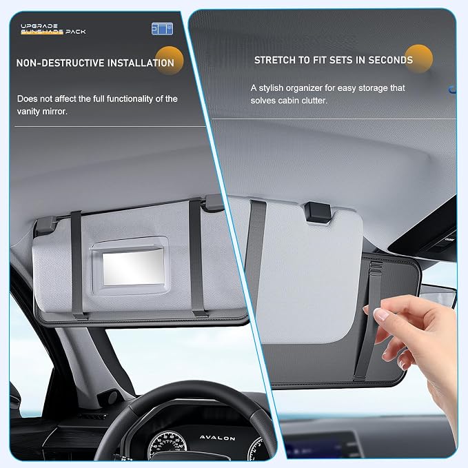 Car Sun Visor Organizer, Auto Consoles Organizer with Sunglasses Storage Box,Multi-Pocket Visor Accessories for Truck, SUV，Hold Card/Pen/Driver's License