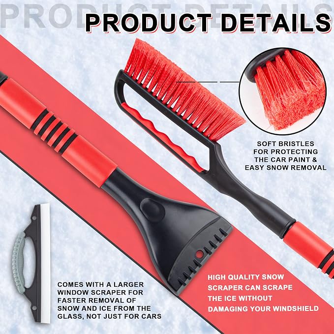 26 in Snow Brush and Ice Scraper, Detachable Car Snow Tool | Soft Bristles, ABS Shaft, EVA Foam Grip, -40°F Cold Resistance, Compact Two-Piece Storage, Scratch-Free Cleaning