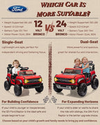 Ford Bronco 24V Ride on Toys for Boys & Girls, 2 Seater Kids Electric Car with Remote Control, Kids Ride on Truck with Rear Wheels Suspension, Led Lights, Safety Belt (24V, Red)