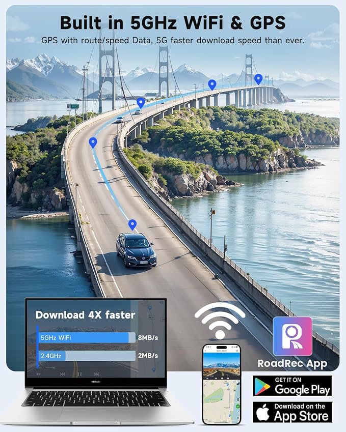 4K 3 Channel Dash Cam, Dash Cam Front and Rear C3, Free 64GB Card, 4K+1080P+1080P Dashcam, G-Sensor, WDR, APP, 5G WiFi, Night Vision, 24H Parking Monitor