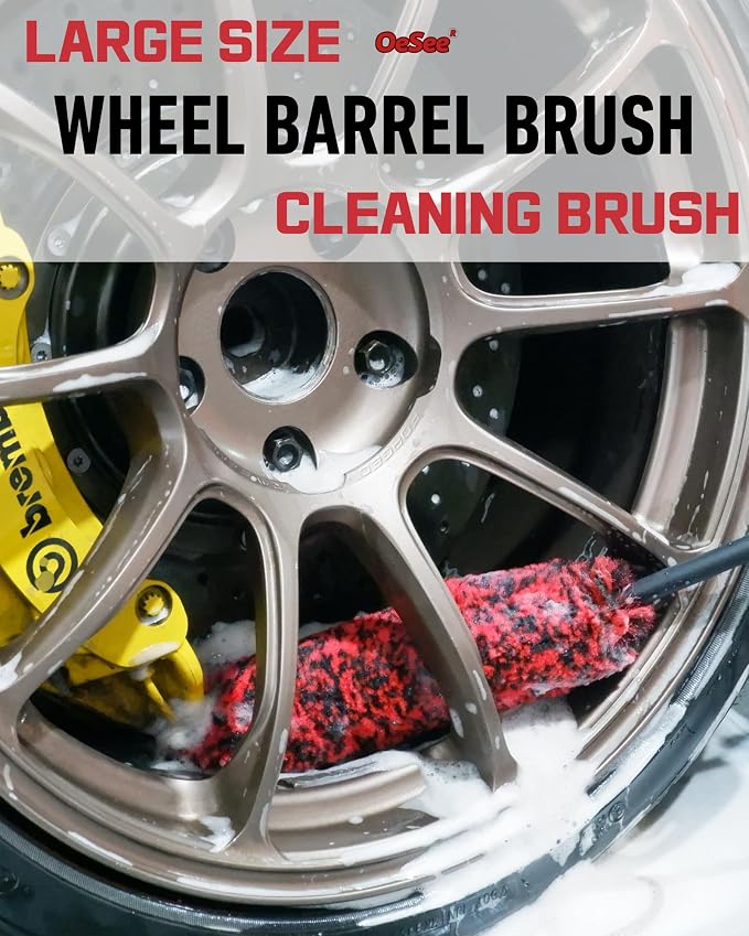 Professional 4 Pack Long Handle Wheel Brush Kit for Cleaning Wheel and Tire- 2X Soft Wheel Cleaning Brush, Detailing Brush and Stiff Tire Brush, Bendable& Durable Wheel Rim Cleaner Brush Set