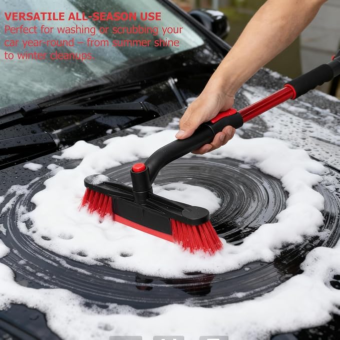 30–40" Extendable Snow Brush with Ice Scraper & Built-in Squeegee, Aluminum Handle, Scratch-Free Bristles, 3-in-1 Winter Car Tool for Cars, SUVs & Trucks, Red