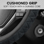 GripTech Plush Fuzzy Steering Wheel Cover for Car Truck Van SUV, Standard 15 inch Size, Soft Black Fluffy Exterior, Comfortable Ergonomic Car Steering Wheel Cover