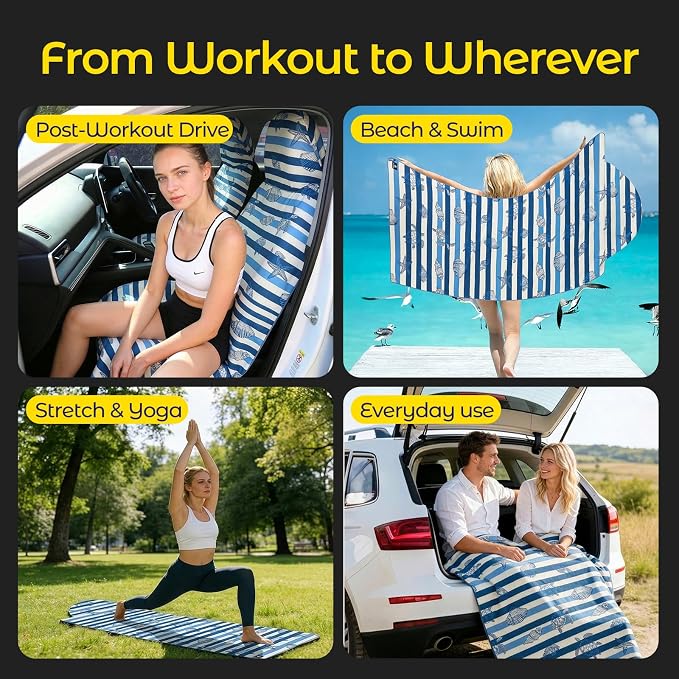 Car Seat Towel Cover - Sweat Absorbing Microfiber Towel for Car Seat After Gym, Workout & Beach - Washable Seat Protector, Universal Fit for Cars, Trucks, SUVs - Sea Turtle