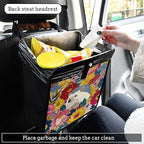 Car Trash Can Organizer Bin with Adjustable Strap for Back Front Seat Console Waterproof Leakproof Collapsible Portable 11 Inch Garden Flowers Hedgehogs Colorful