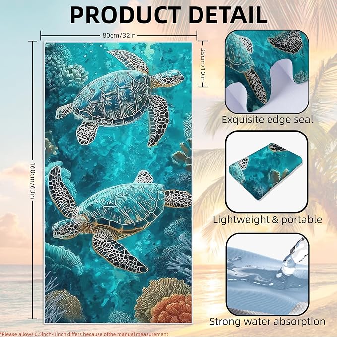 2 Pack Car Towel Seat Covers with Storage Bag, Multifunctional Towel for Gym Outdoor Sport, Picnic, Beach, Pet Dog Travel,Non-Slip Washable Car Seat Protector (Sea Turtles)