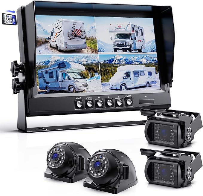 1080P Wired Backup Camera System Kit,9" HD DVR Monitor with IP69 Waterproof Reverse/Side View Camera for RV Truck/Semi Box Truck/Trailer A9